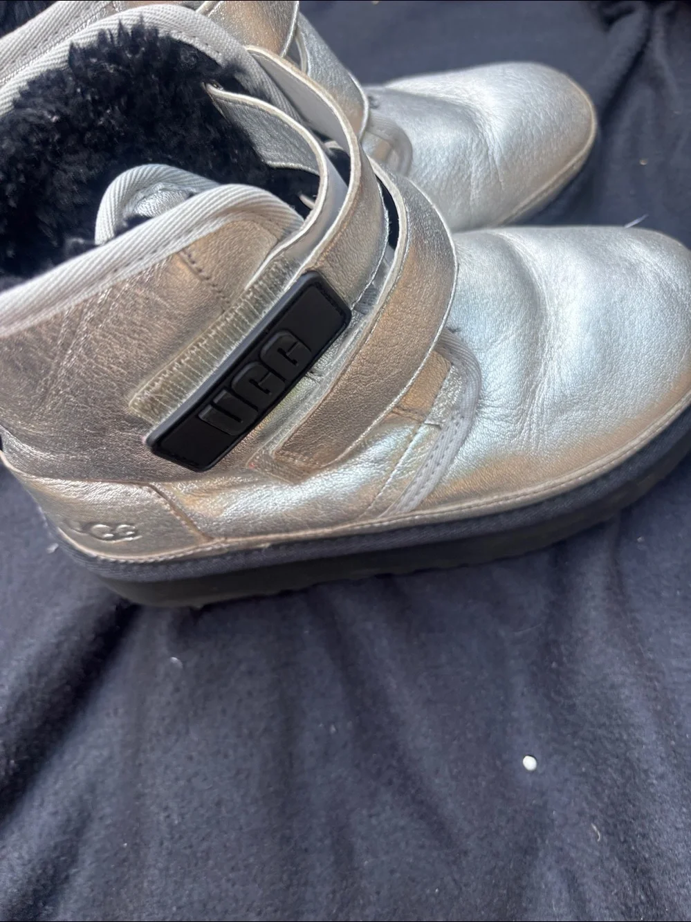 UGG Kids Metallic Silver Velcro Strap Boots